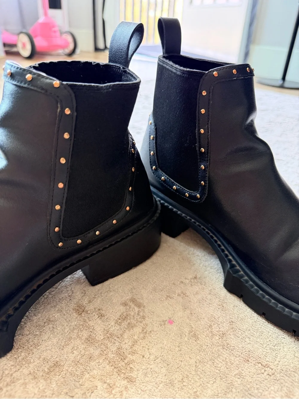 Coach Lory Black Studded Leather Chelsea Boots Size 7.5 / 38